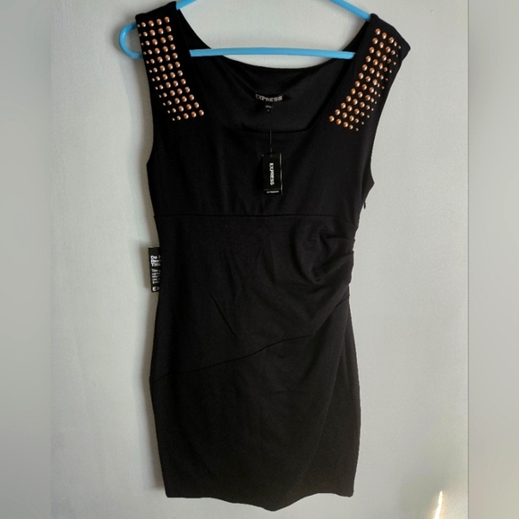 Express Black Dress with Gold Studs Size 8 - Picture 1 of 9